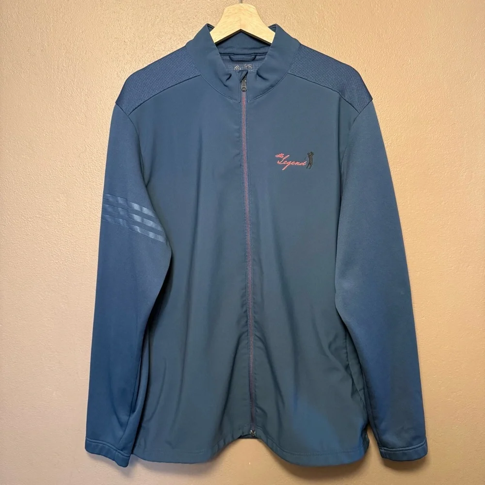Adidas Golf Mens Climastorm Hybrid Heathered Zip Up Jacket Mineral Blue Sz Large